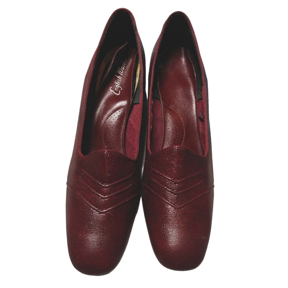 VTG 1985 English Walker Burgundy Leather Pumps 9N NOS 30s 40s Style Block Heel - Picture 3 of 7
